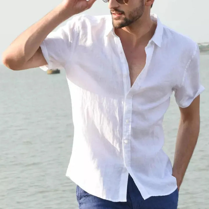 Casual Comfort Short Sleeve Cotton Linen Shirt