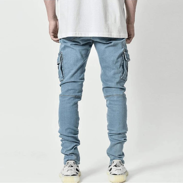 Multi Pockets Denim Mid Waist Cargo Pants