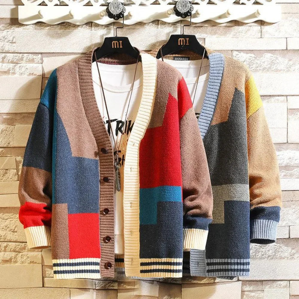 Colorful V-Neck Knit Cardigan Jacket