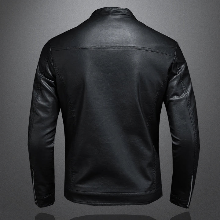 Slim Fit Stand Collar PU Leather Jacket