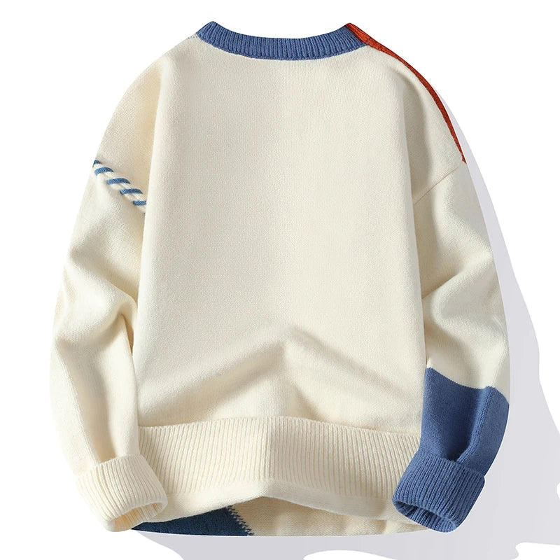 Turtleneck Patchwork Pullovers Streetwear