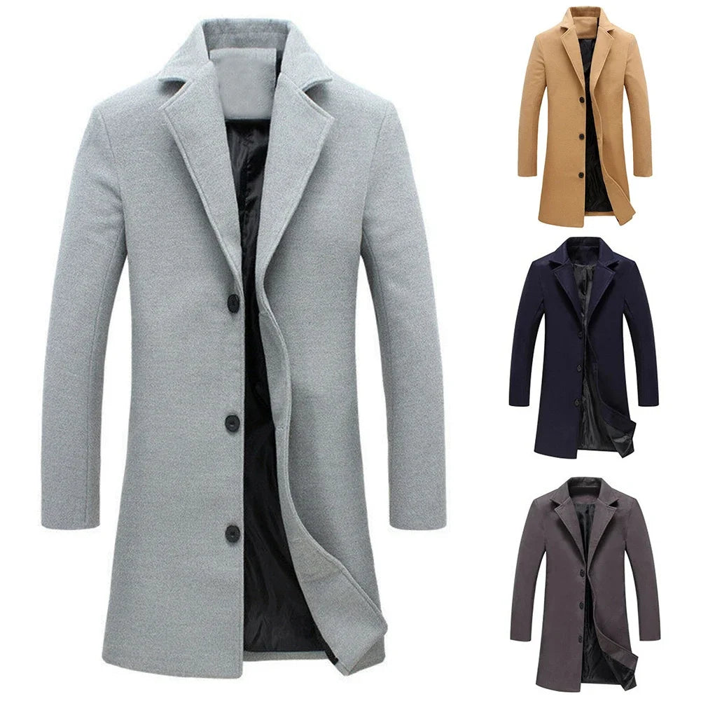 Autumn Winter Solid Woolen Overcoat