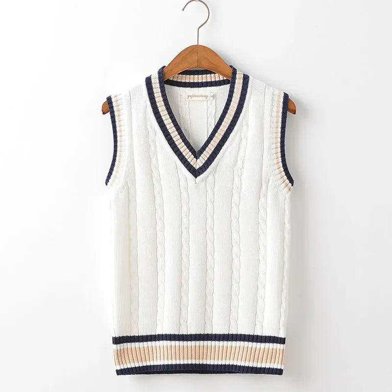 V-Neck Striped Knit Sweater